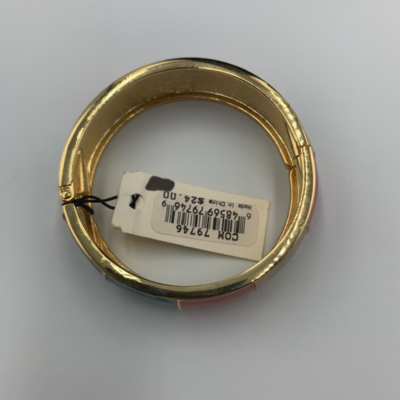 Erica Lyons Enamel Gold Tone Costume Hinged Bangle Bracelet Boho 80’s teal red - Picture 13 of 13